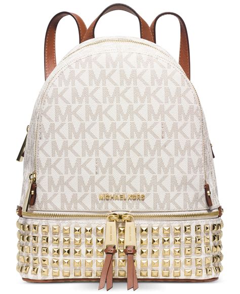 michael michael kors rhea zip medium backpack natural cream|Michael Kors rhea studded backpack.